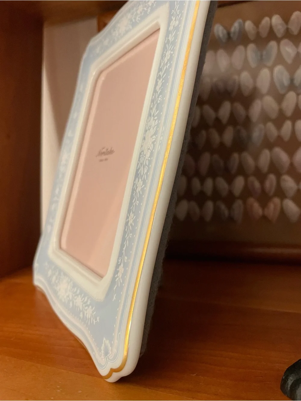 New Noritake Light Blue Floral and Gold Accent Ceramic Frame